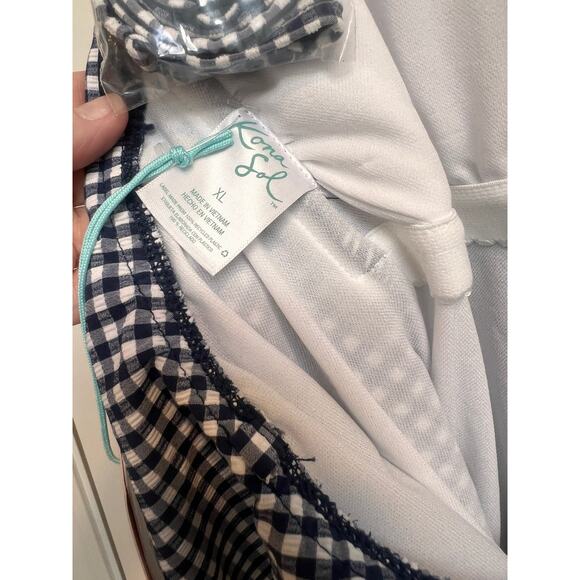 Kona Sol Flounce Blue Gingham Plaid One Piece Convertible Straps Swimsuit Sz XL - Picture 6 of 6